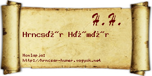 Hrncsár Hümér névjegykártya